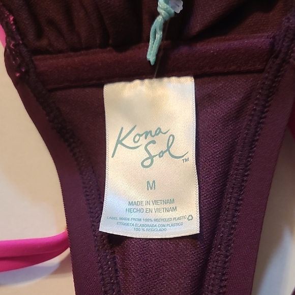Kona Sol Women's Pink And Purple Color-block Bandeau Bikini Top Size Medium 8/10 - Picture 6 of 7